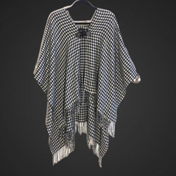 Black White Herringbone Knit Warm Shawl Wrap Y - Picture 13 of 13